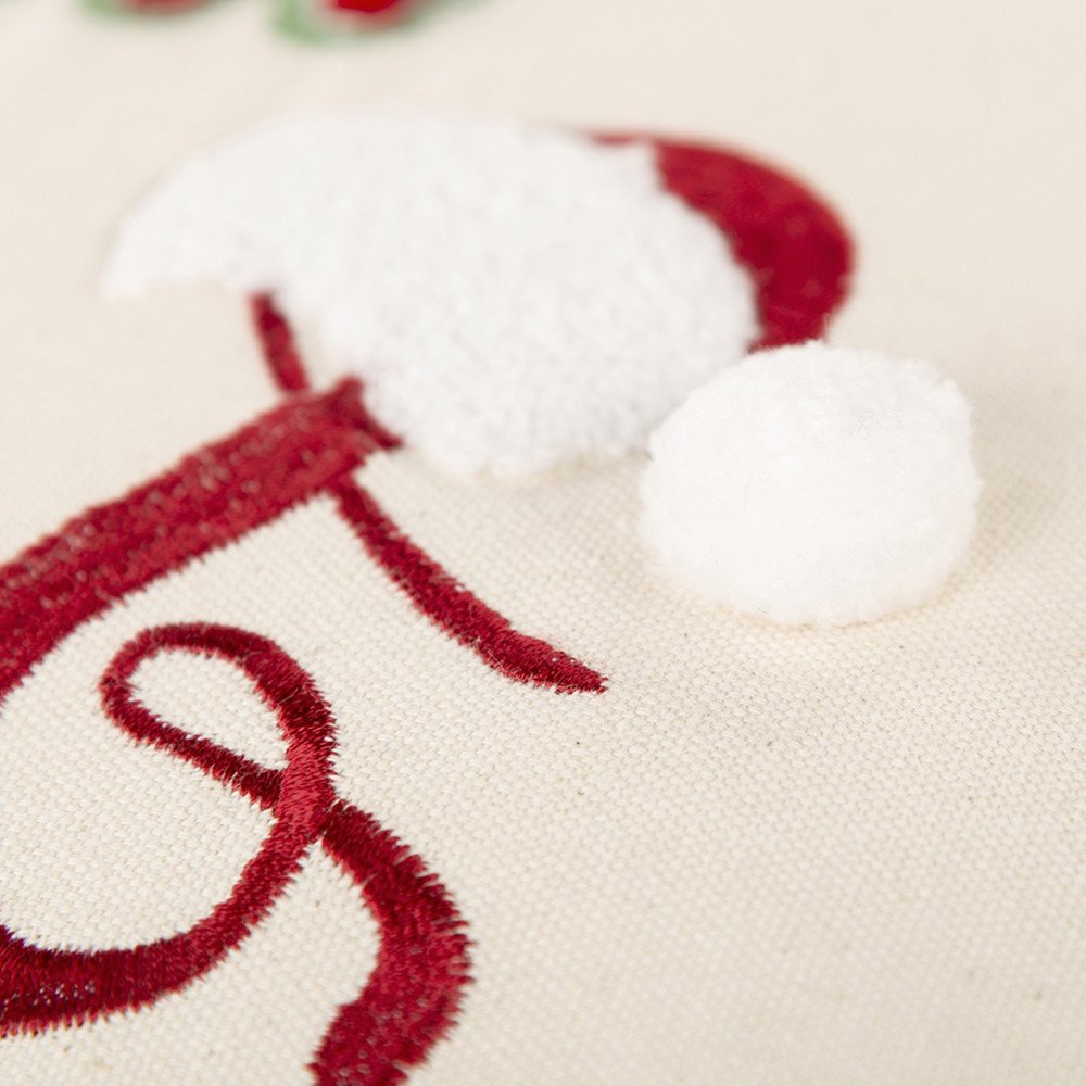 20" Ivory Christmas Cotton Throw Pillow with Embroidery