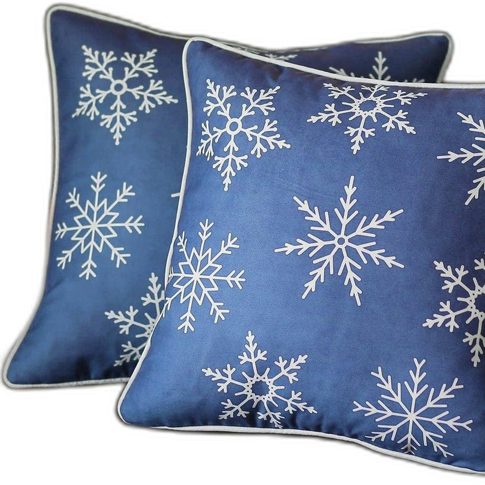 Set of 2 Blue and White Snowflakes Throw Pillows