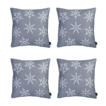 Set of 4 Gray and White Snowflakes Throw Pillows