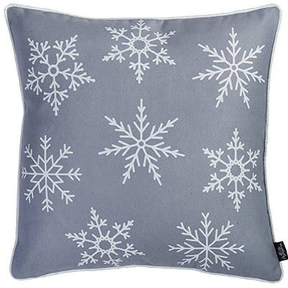 Set of 4 Gray and White Snowflakes Throw Pillows