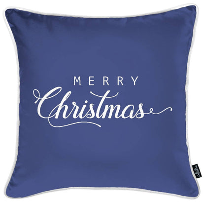 Set Of Four 18" X 18" Blue Zippered Polyester Christmas Reindeer Throw Pillow