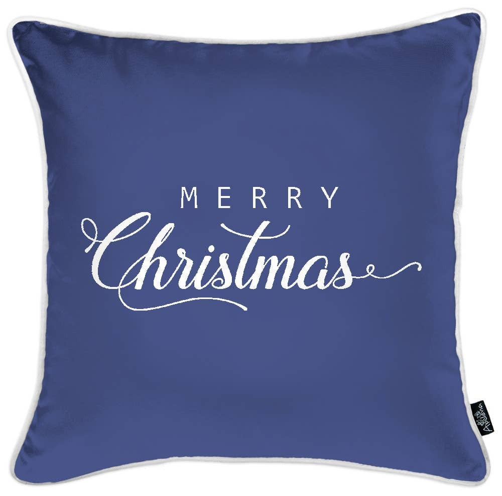 Set Of Four 18" X 18" Blue Zippered Polyester Christmas Reindeer Throw Pillow Cover