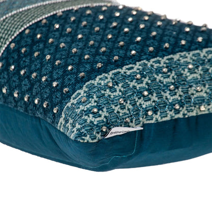 Blue and Aqua Beaded Embroidered Decorative Throw Pillow