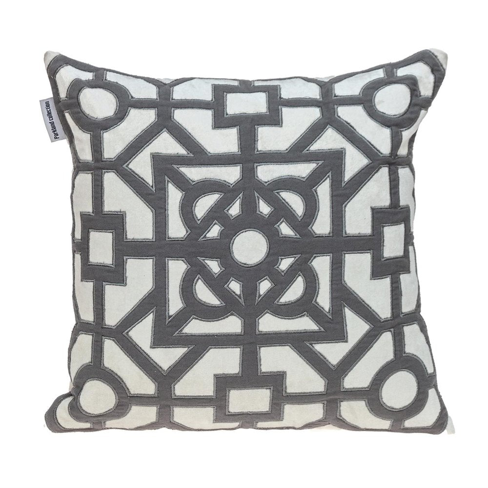18" Gray And White Abstract Geometric Velvet Throw Pillow