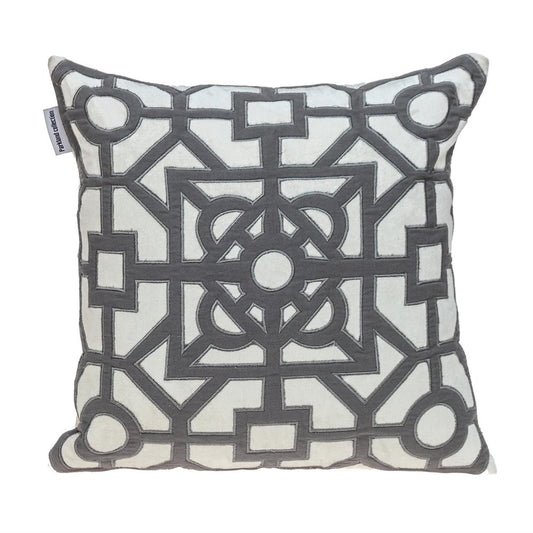 18" Gray And White Abstract Geometric Velvet Throw Pillow