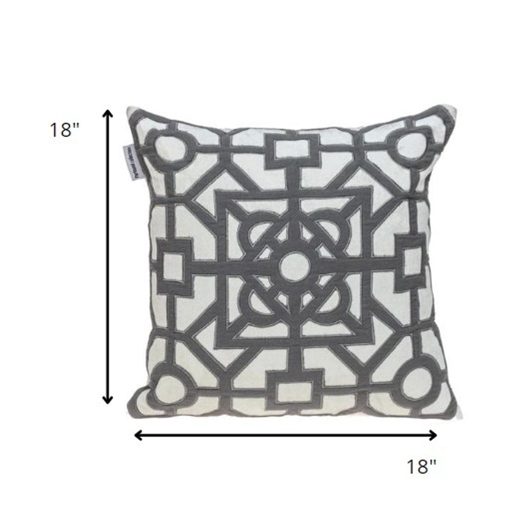 18" Gray And White Abstract Geometric Velvet Throw Pillow