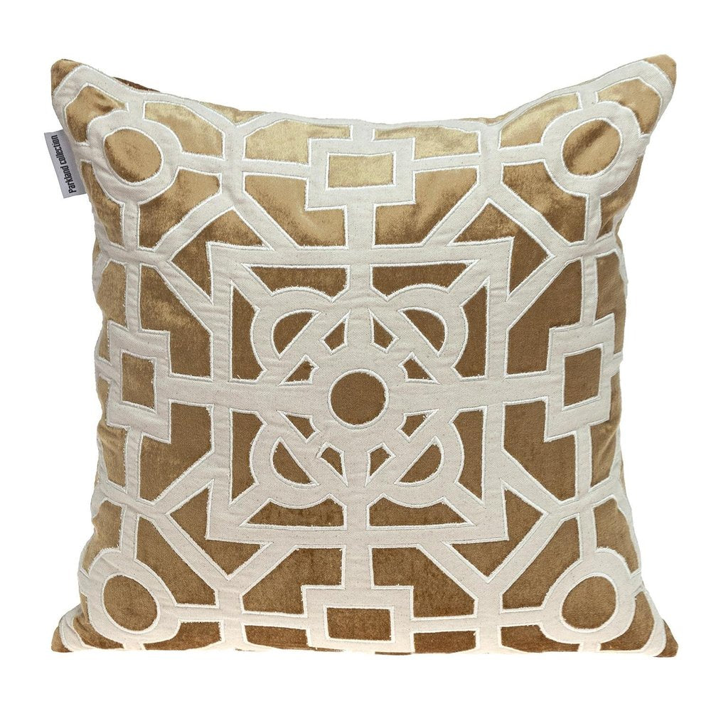18" Gold And Ivory Geometric Velvet Throw Pillow