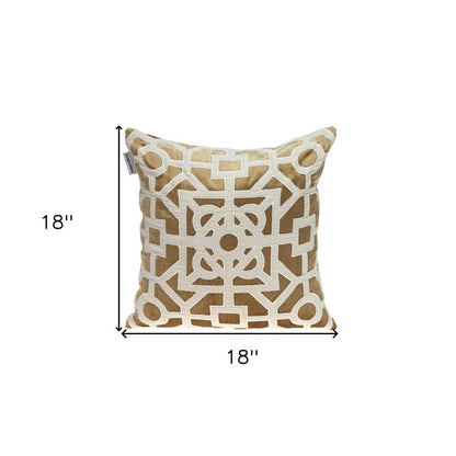 18" Gold And Ivory Geometric Velvet Throw Pillow