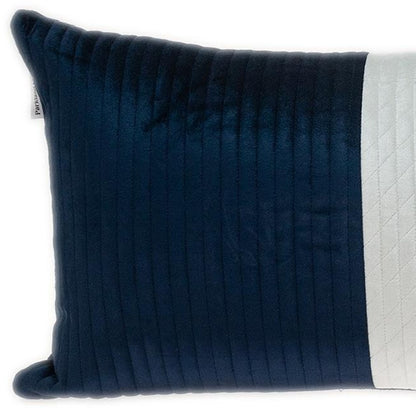 12" X 24" Navy Blue Striped Velvet Throw Pillow