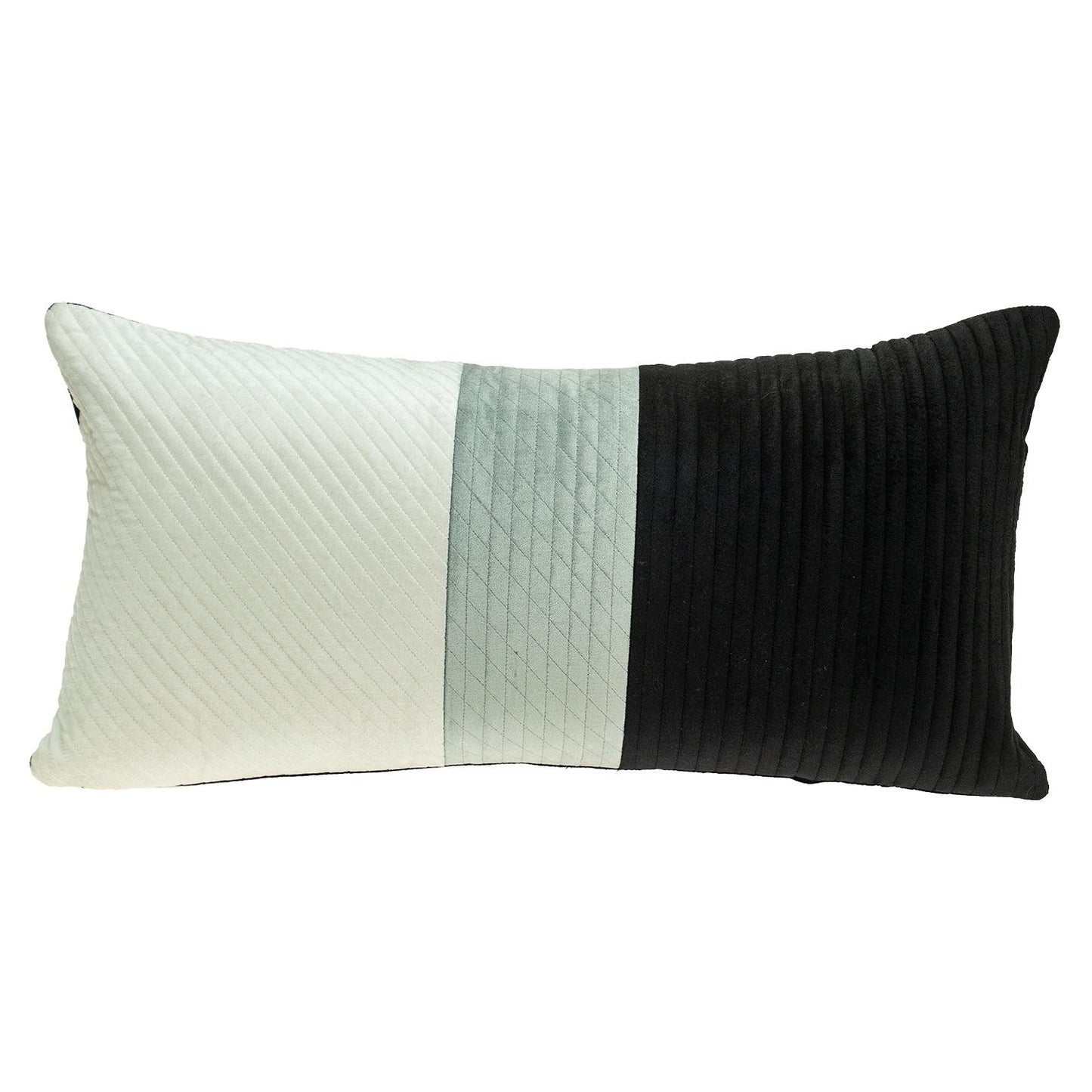 12" X 24" Black and White Striped Velvet Throw Pillow