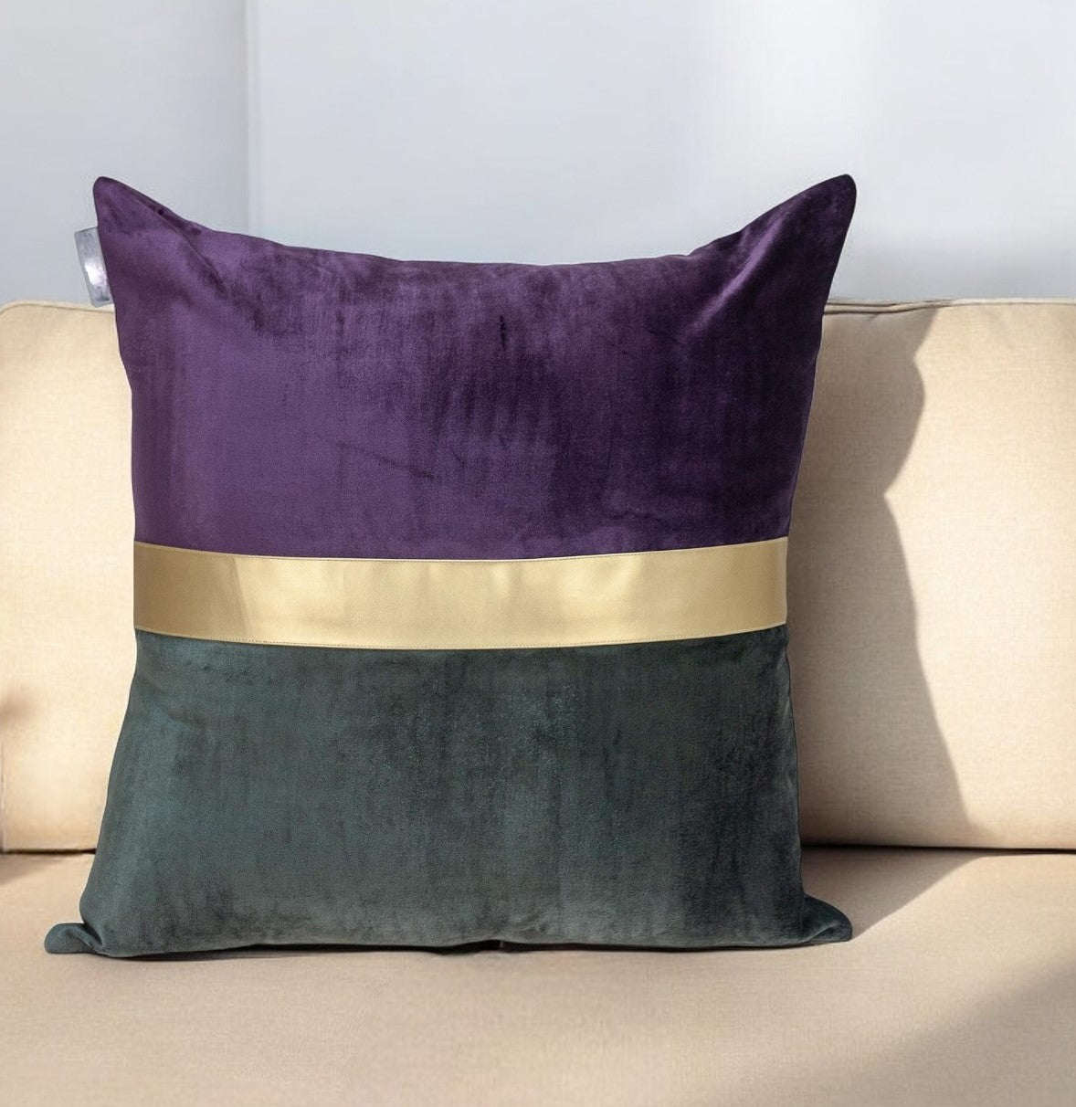 Dark Grey Gold and  Purple Tufted Velvet Square Pillow