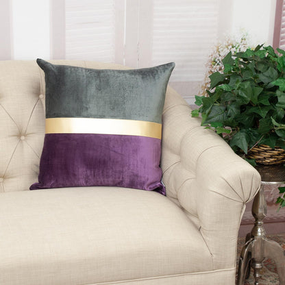 Dark Grey Gold and  Purple Tufted Velvet Square Pillow