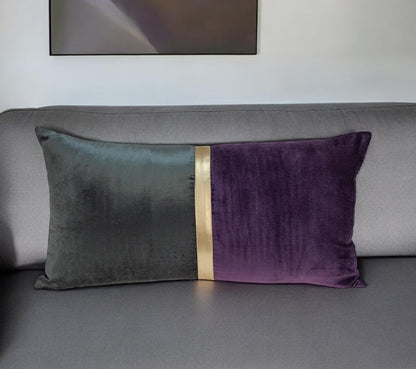 Dark Grey Gold and Purple Tufted Velvet Lumbar Pillow