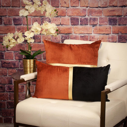 Brown Gold and Black Tufted Velvet Square Pillow