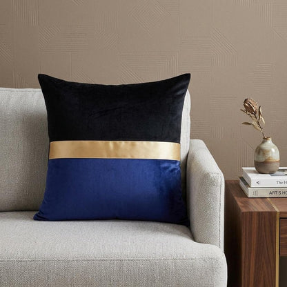 Black Gold and Blue Tufted Velvet Square Pillow