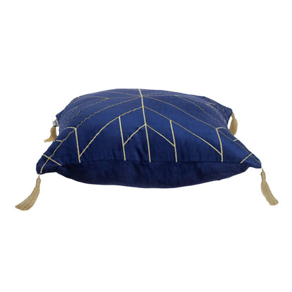 Blue and Gold Geo Velvet Throw Pillow with Gold Tassels