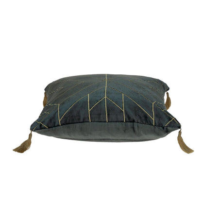 Charcoal and Gold Geo Velvet Throw Pillow with Gold Tassels