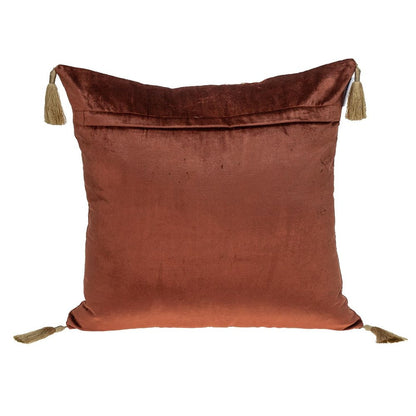 20" Burnt Orange And Gold Velvet Throw Pillow with Embroidery And Tassels