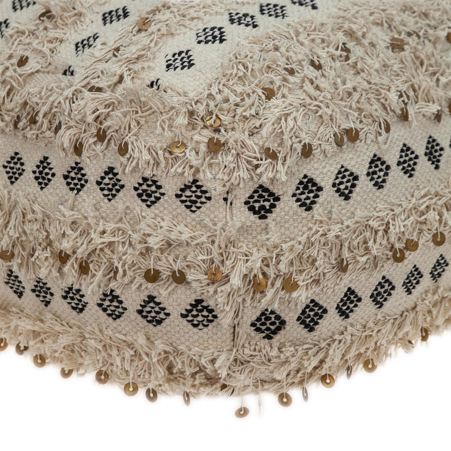 22" Beige Cotton Blend Abstract Pouf Ottoman