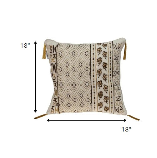 20" Beige Cotton Blend Throw Pillow