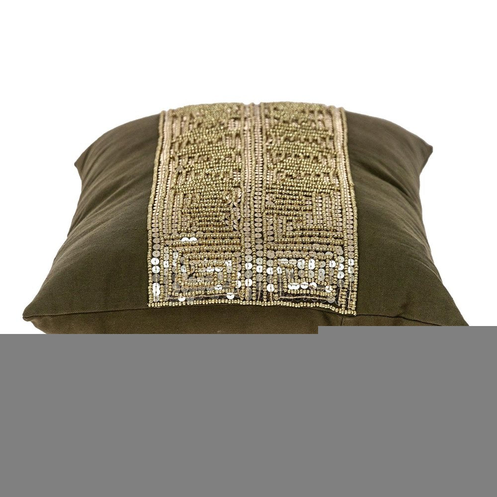 Glam Olive with Gold Sequins Lumbar Throw Pillow