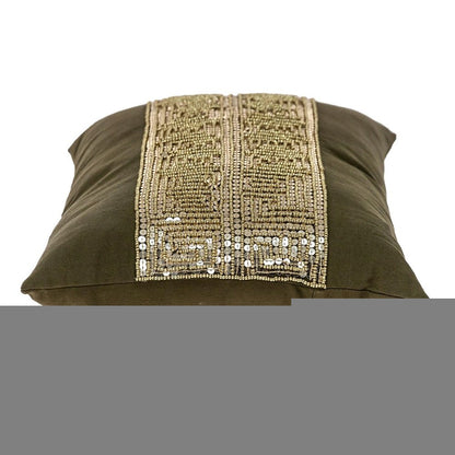 Glam Olive with Gold Sequins Lumbar Throw Pillow