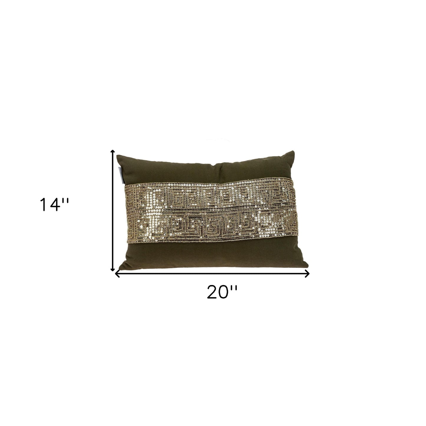 Glam Olive with Gold Sequins Lumbar Throw Pillow