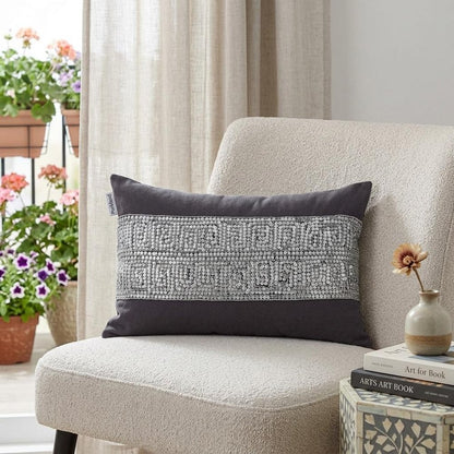 Glam Gray with Silver Sequins Lumbar Throw Pillow