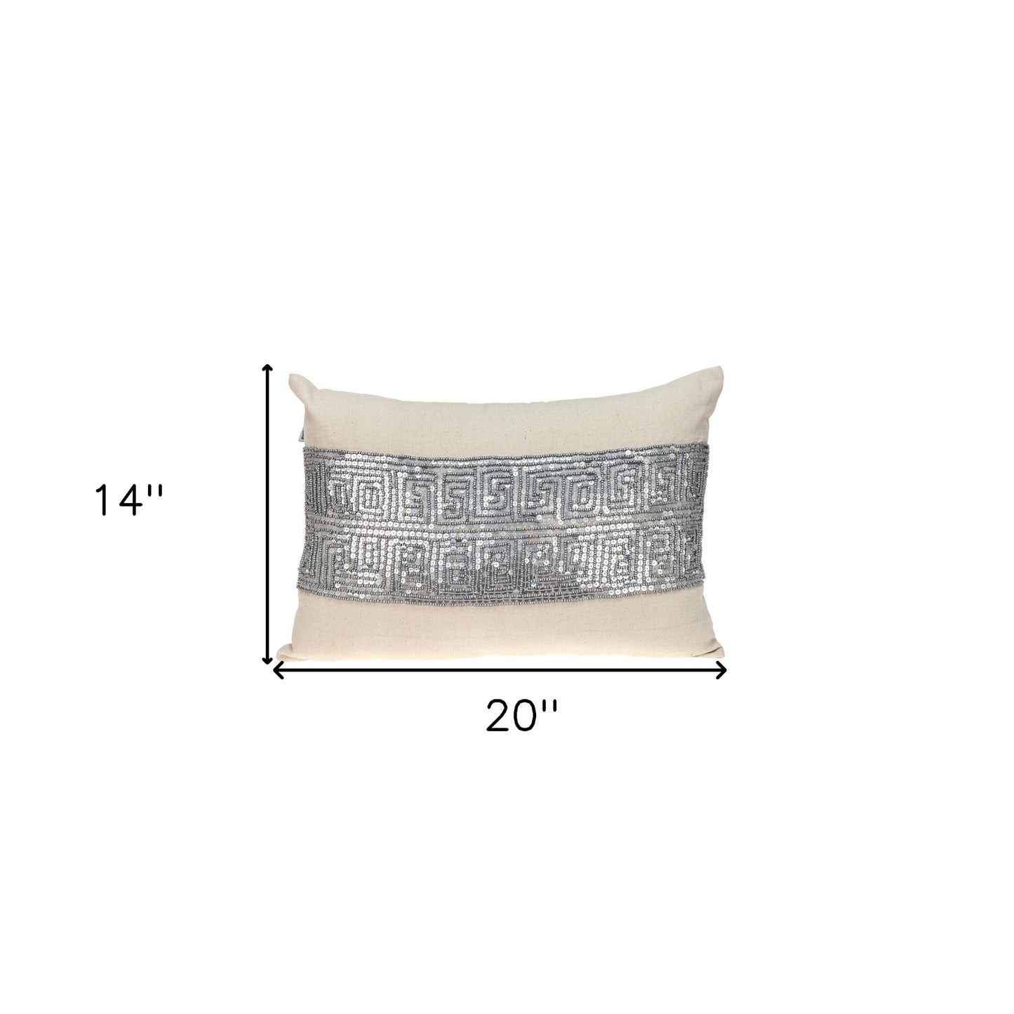 Glam Beige with Silver Sequins Lumbar Throw Pillow