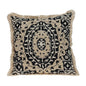 18" Beige And Black Medallion Cotton Blend Throw Pillow