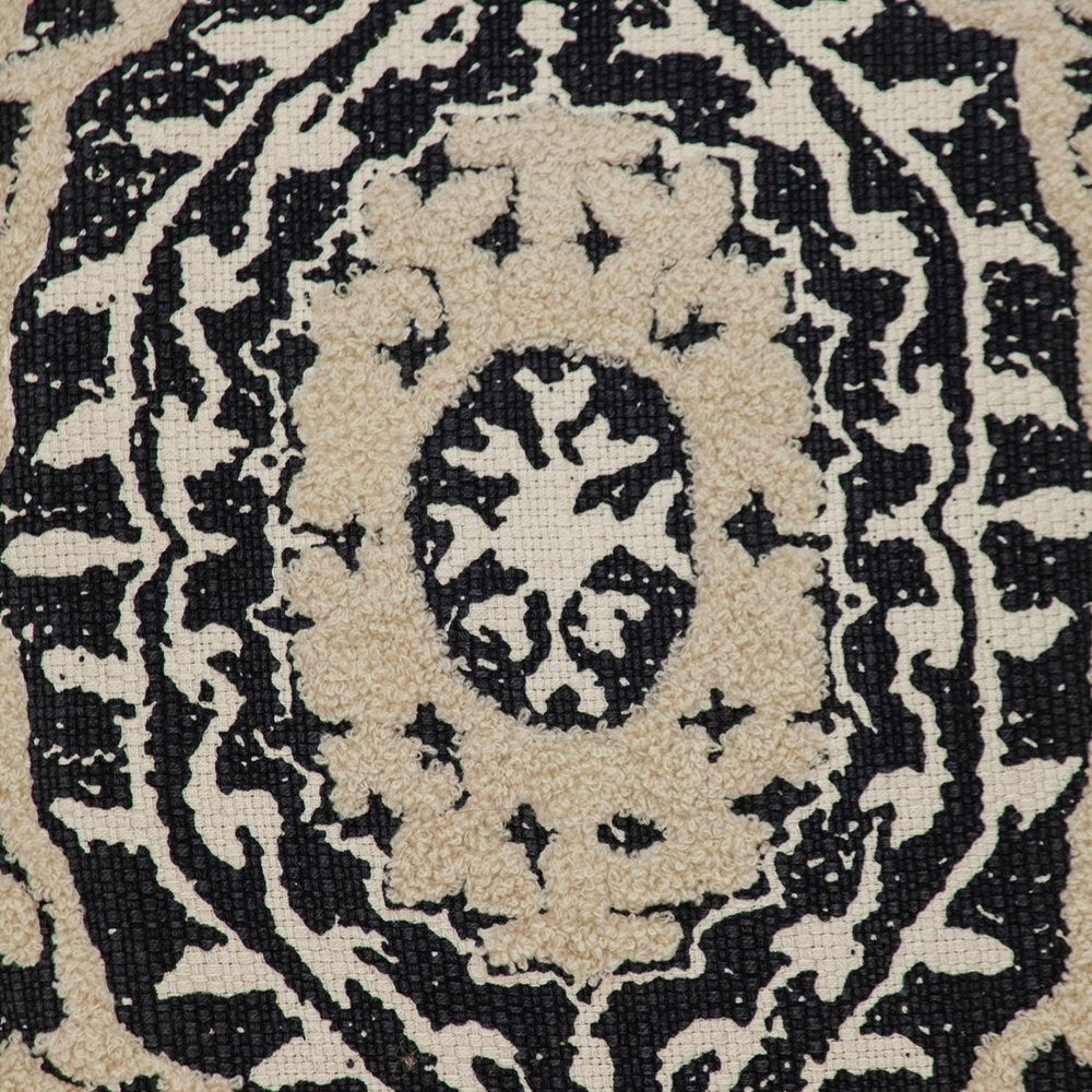 18" Beige And Black Medallion Cotton Blend Throw Pillow