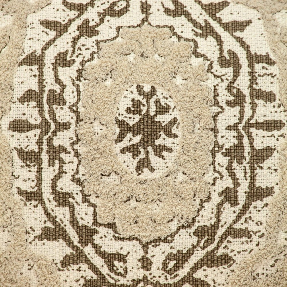 18" Beige And Brown Geometric Cotton Blend Throw Pillow with Fringes And Texture