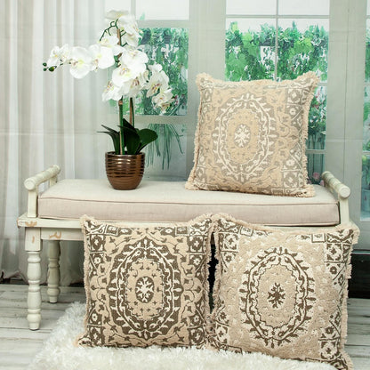 Boho Garland Beige and Brown Decorative Accent Pillow