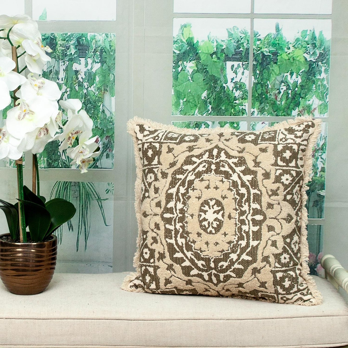 Boho Garland Beige and Dark Brown Decorative Accent Pillow