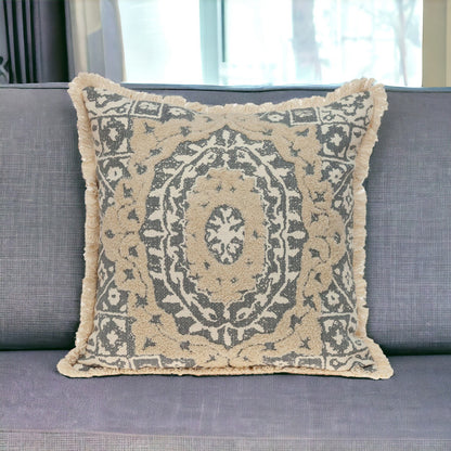 Boho Garland Beige and Gray Decorative Accent Pillow