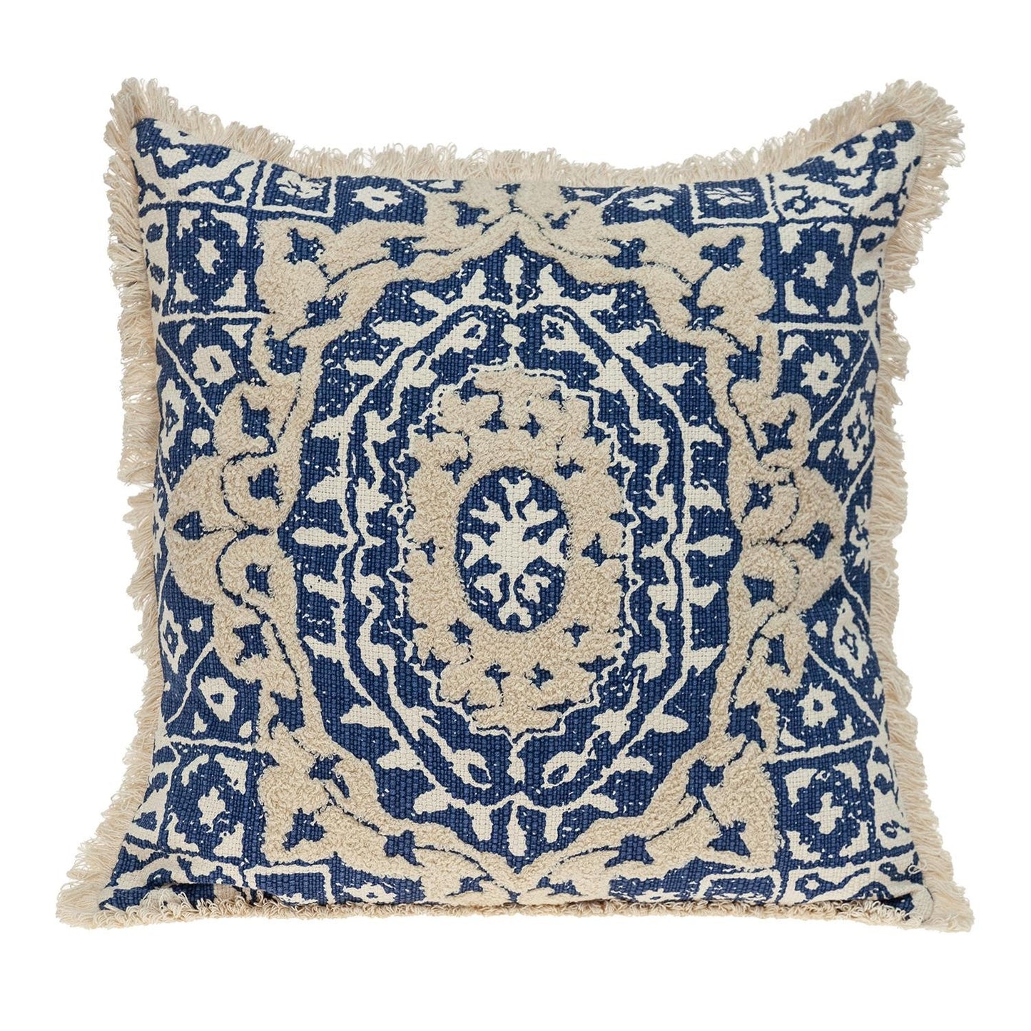 Boho Garland Beige and Navy Blue Decorative Accent Pillow