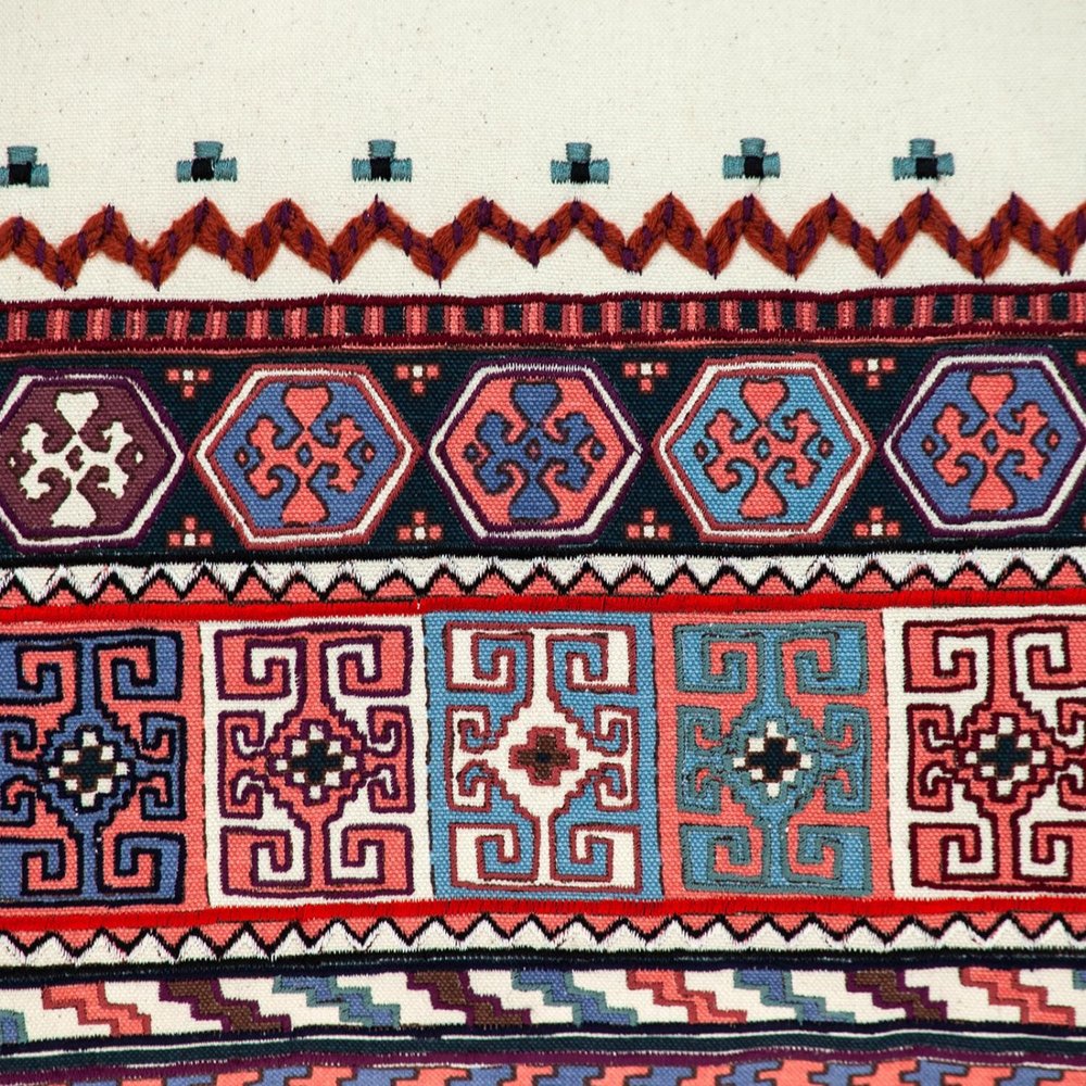 14" X 20" Blue Burgundy And Cream Abstract Cotton Blend Throw Pillow with Tassels