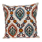 18" Beige Orange And Teal Floral Cotton Blend Throw Pillow with Embroidery