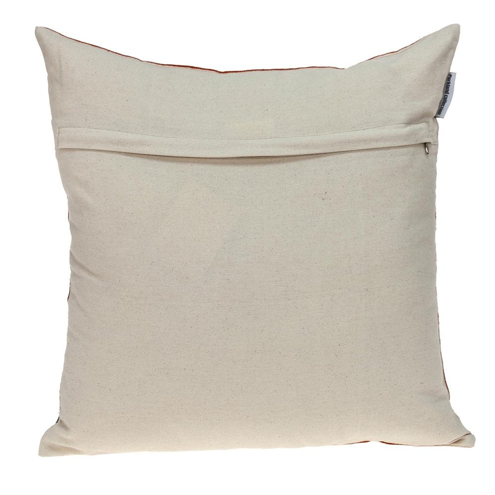 18" Beige Orange And Teal Floral Cotton Blend Throw Pillow with Embroidery
