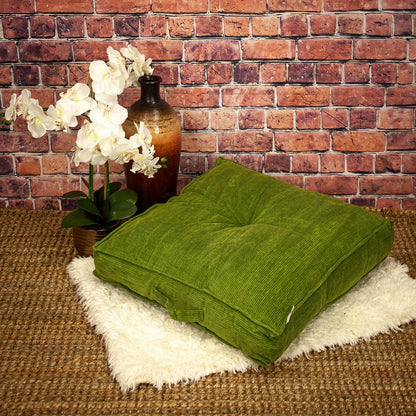 Corduroy Styled Olive Green Tufted Floor Pillow