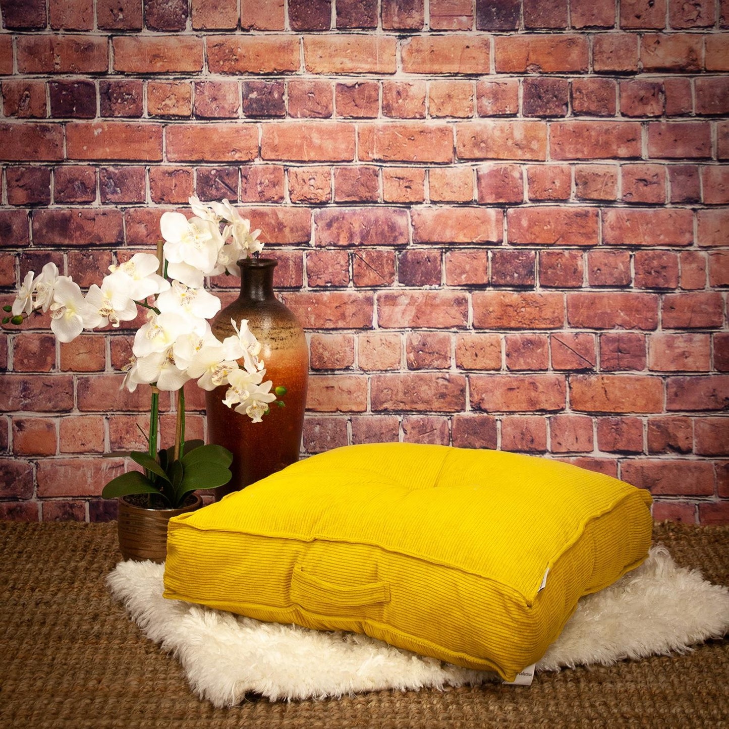 Corduroy Styled Yellow Tufted Floor Pillow