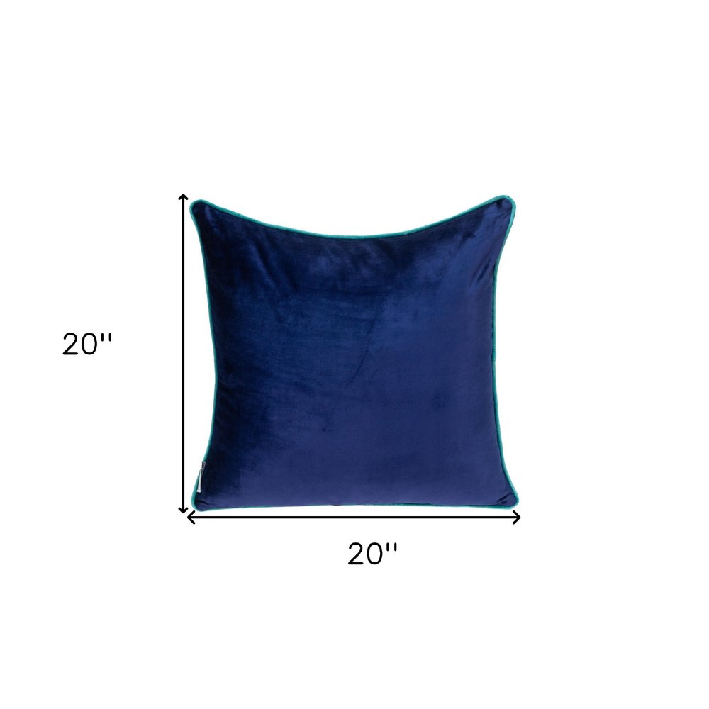 20" Gray And Navy Blue Velvet Throw Pillow
