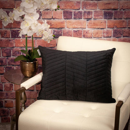 Black Quilted Velvet Zig Zag Decorative Lumbar Pillow