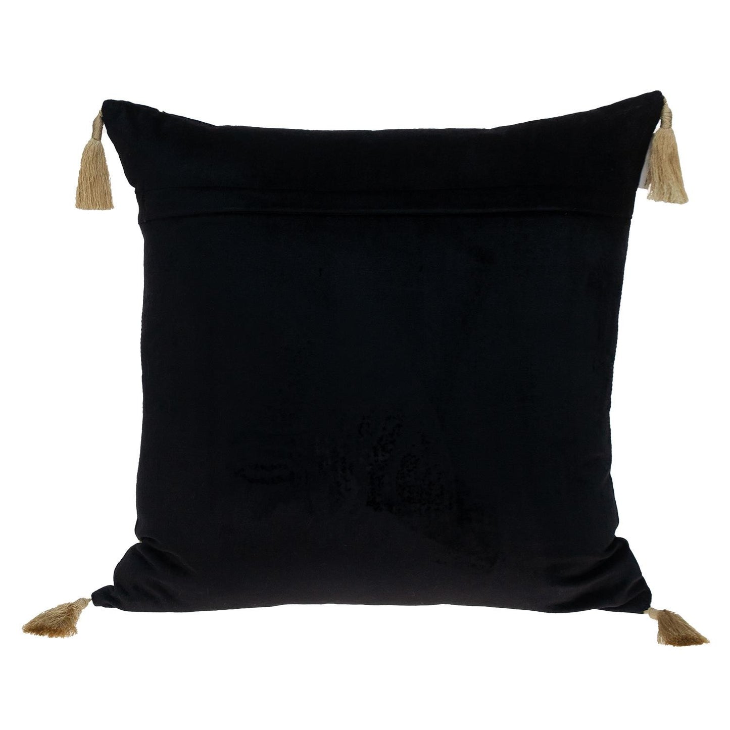 Black and Gold Geo Velvet Throw Pillow with Gold Tassels