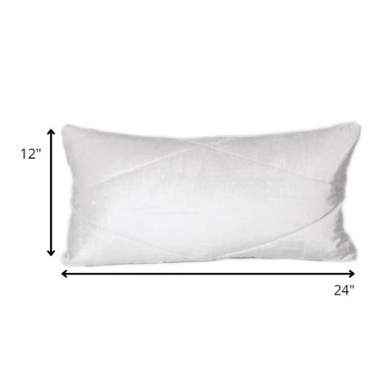 12" X 24" White Velvet Lumbar Throw Pillow