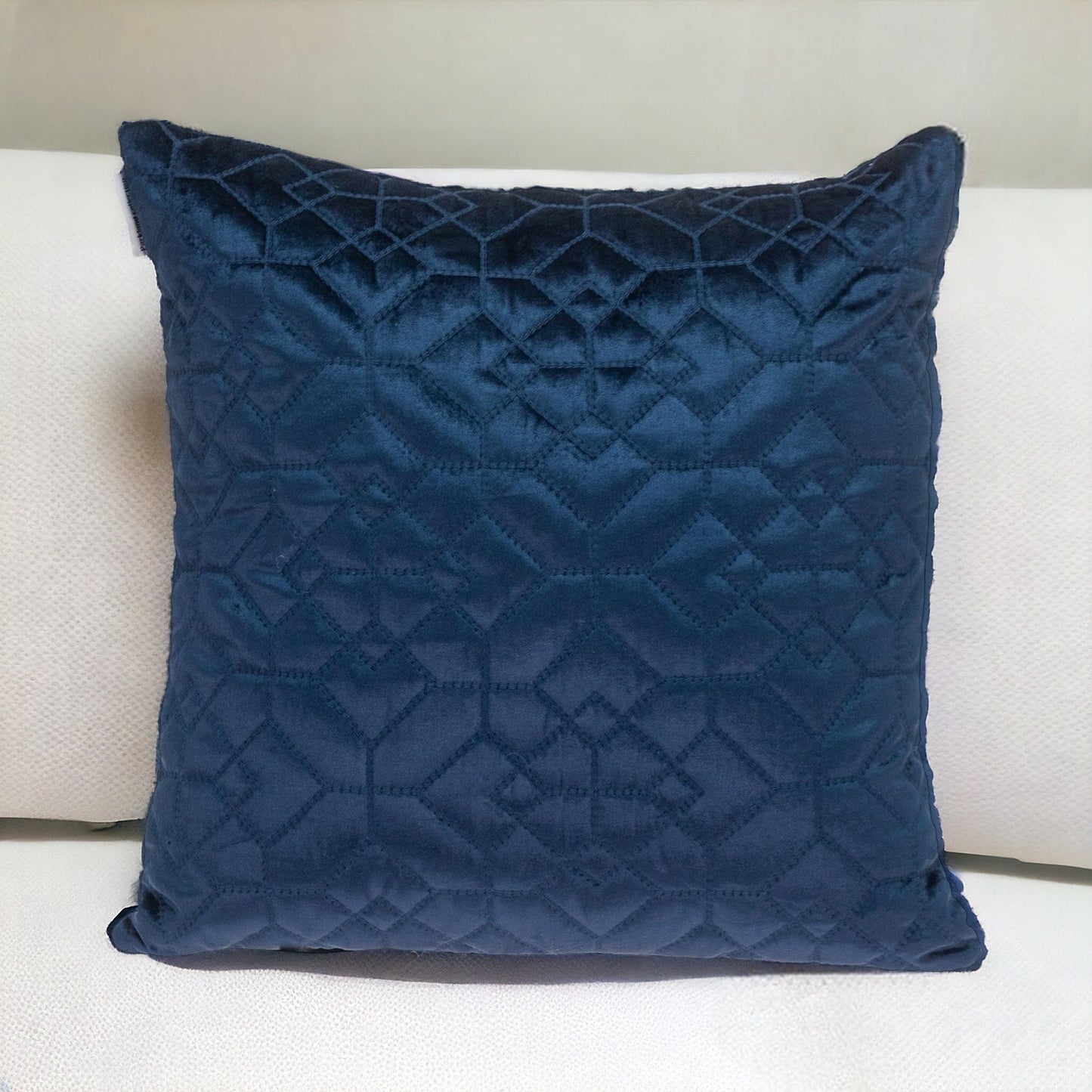 Navy Quilted Velvet Geo Decorative Throw Pillow