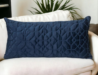 Navy Quilted Velvet Geo Lumbar Decorative Pillow