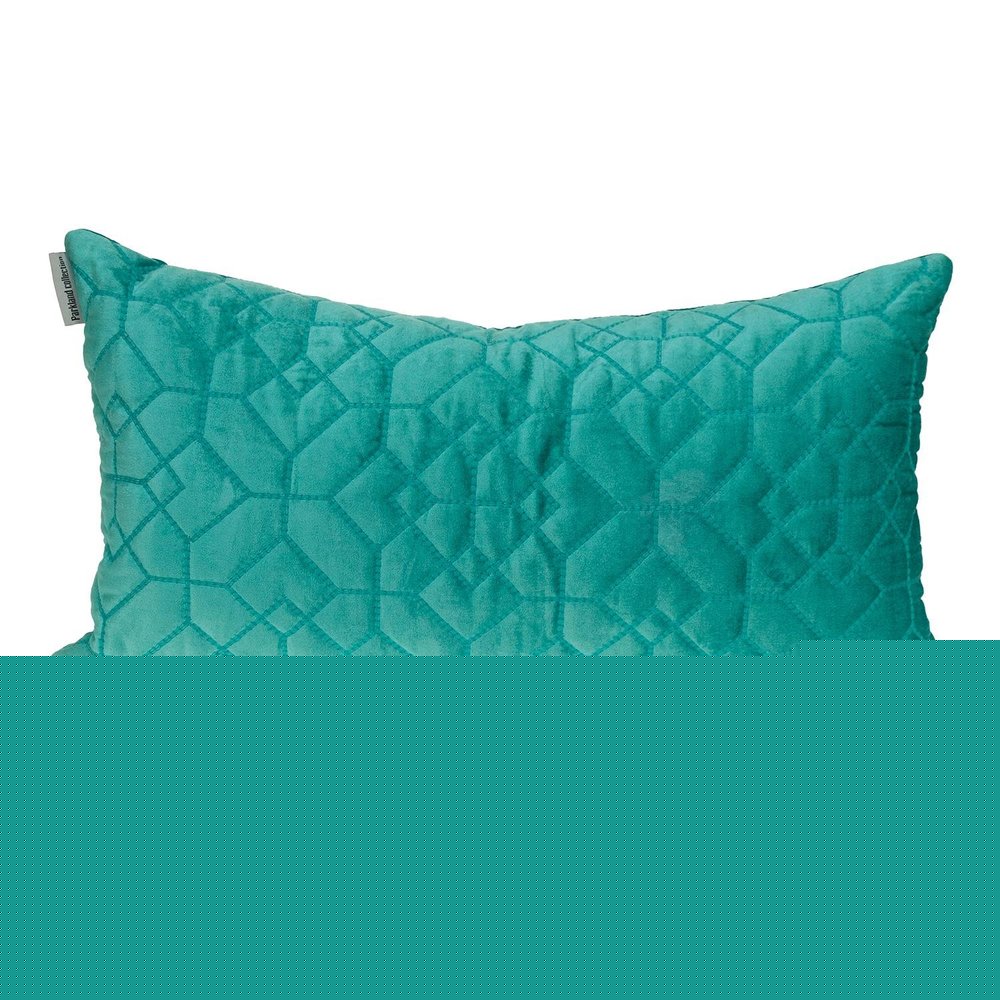Aqua Quilted Velvet Geo Lumbar Decorative Pillow