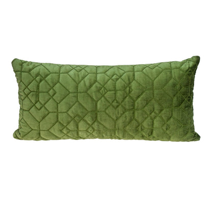 Olive Quilted Velvet Geo Lumbar Decorative Pillow