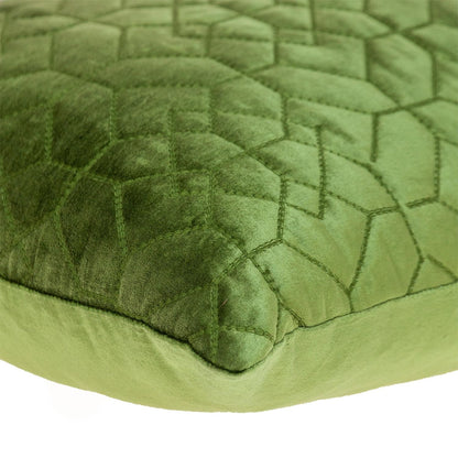 Olive Quilted Velvet Geo Lumbar Decorative Pillow